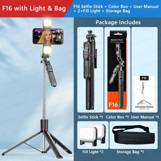 F16 Selfie Stick Tripod – Bluetooth Remote & 360° Rotation Phone Stand